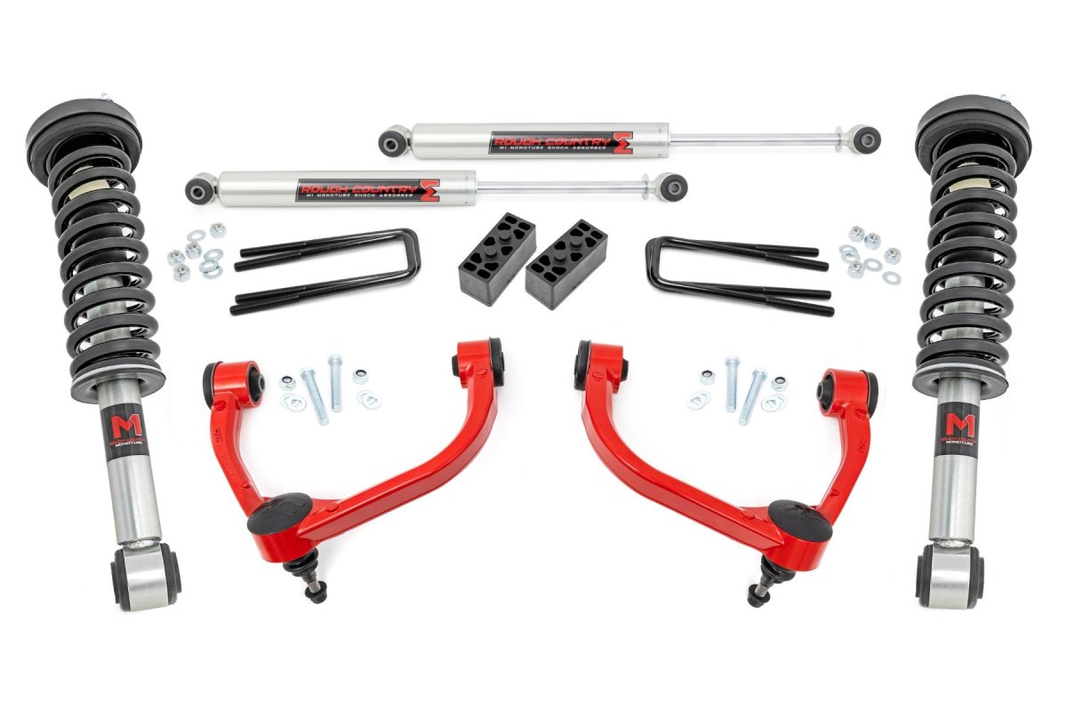 Ford F-150 Suspension Lift Kit - Rough Country - M1 Struts - Bold Red - '09-'13